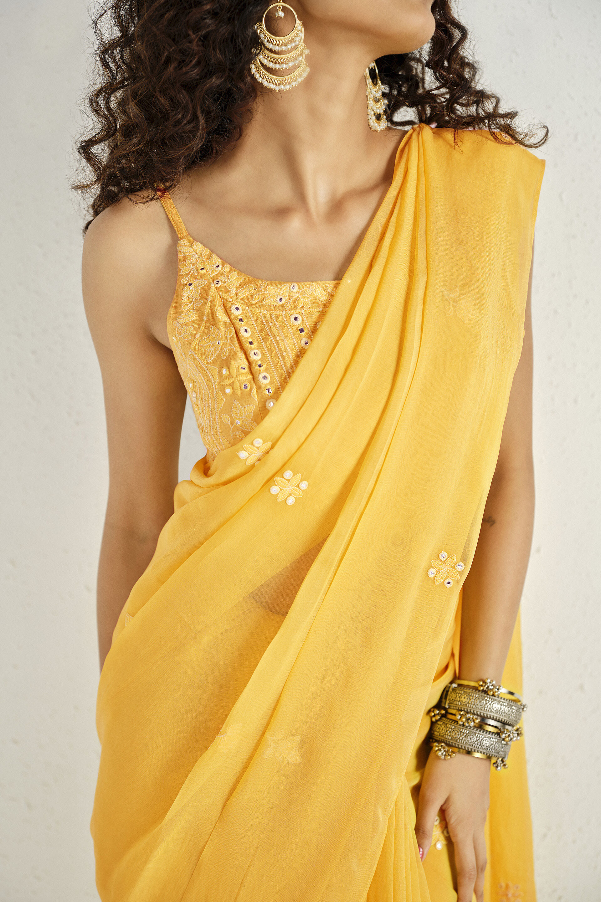 Lemon Glow Embroidered Saree, Yellow, image 5